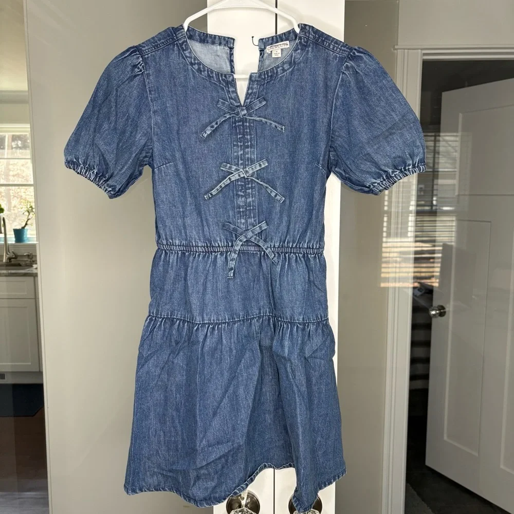 NWT J. Crew Girls' Puff-sleeve Dress Drapey Denim Rylan Medium Wash Blue